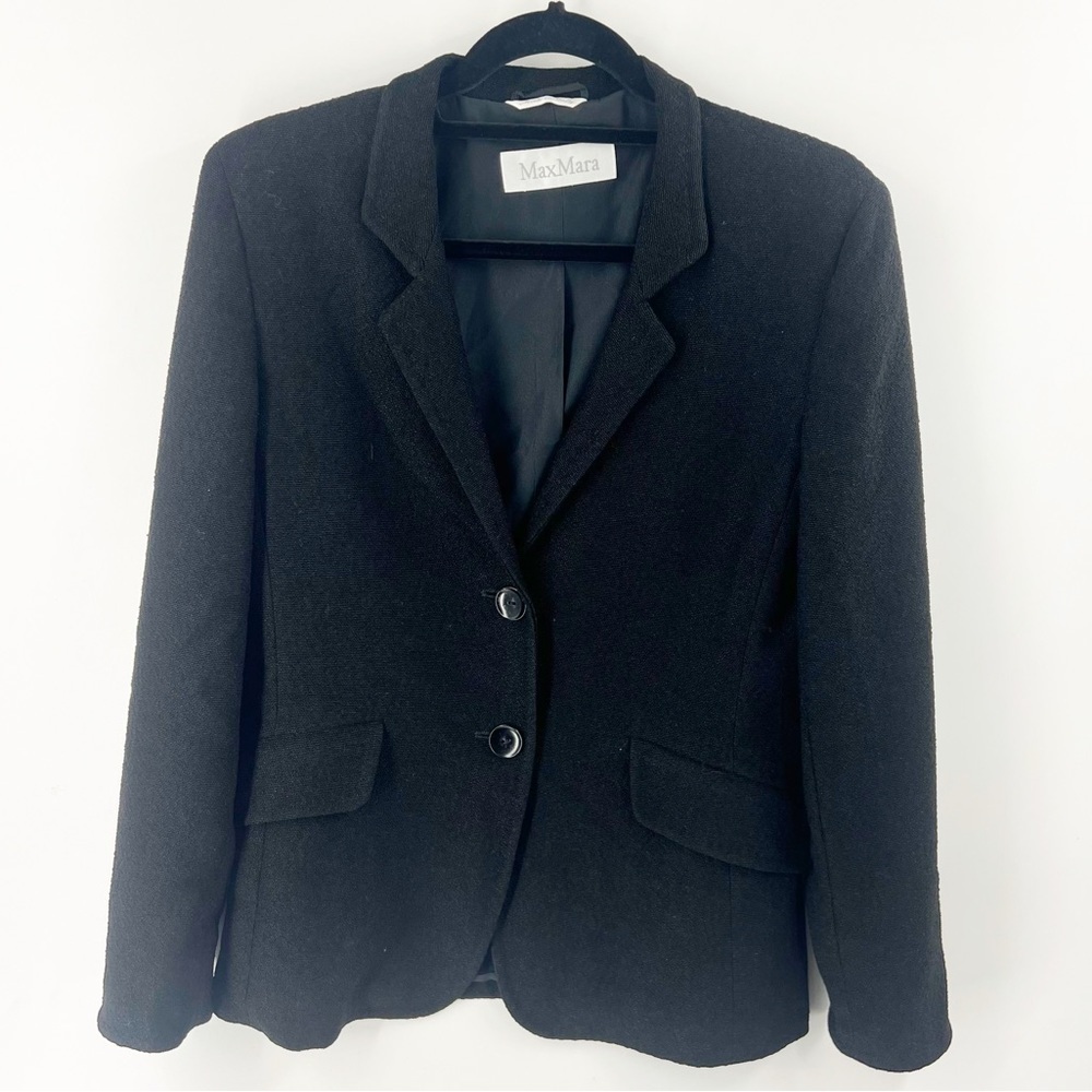 ✅ MAXMARA BLACK‎ TWO BUTTON CREPE BLAZER SIZE 8
